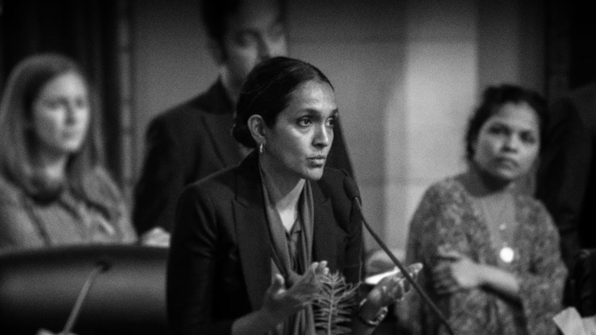 Nithya giving speech at LA Council meeting